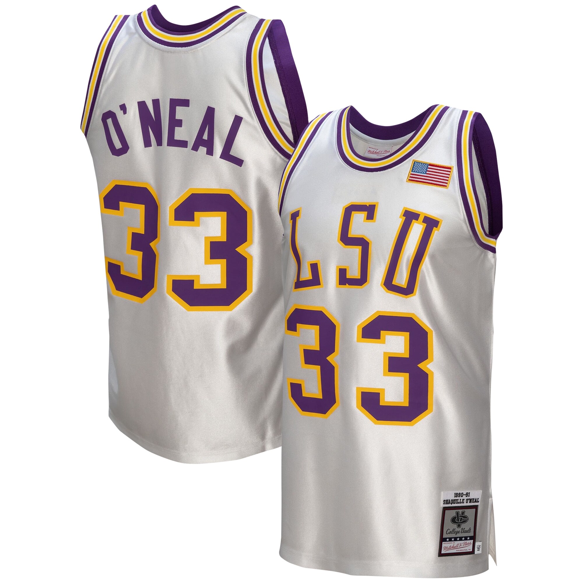 Shaquille Oneal LSU Tigers Mitchell  Ness College Vault 1990 91 Authentic Jersey - White