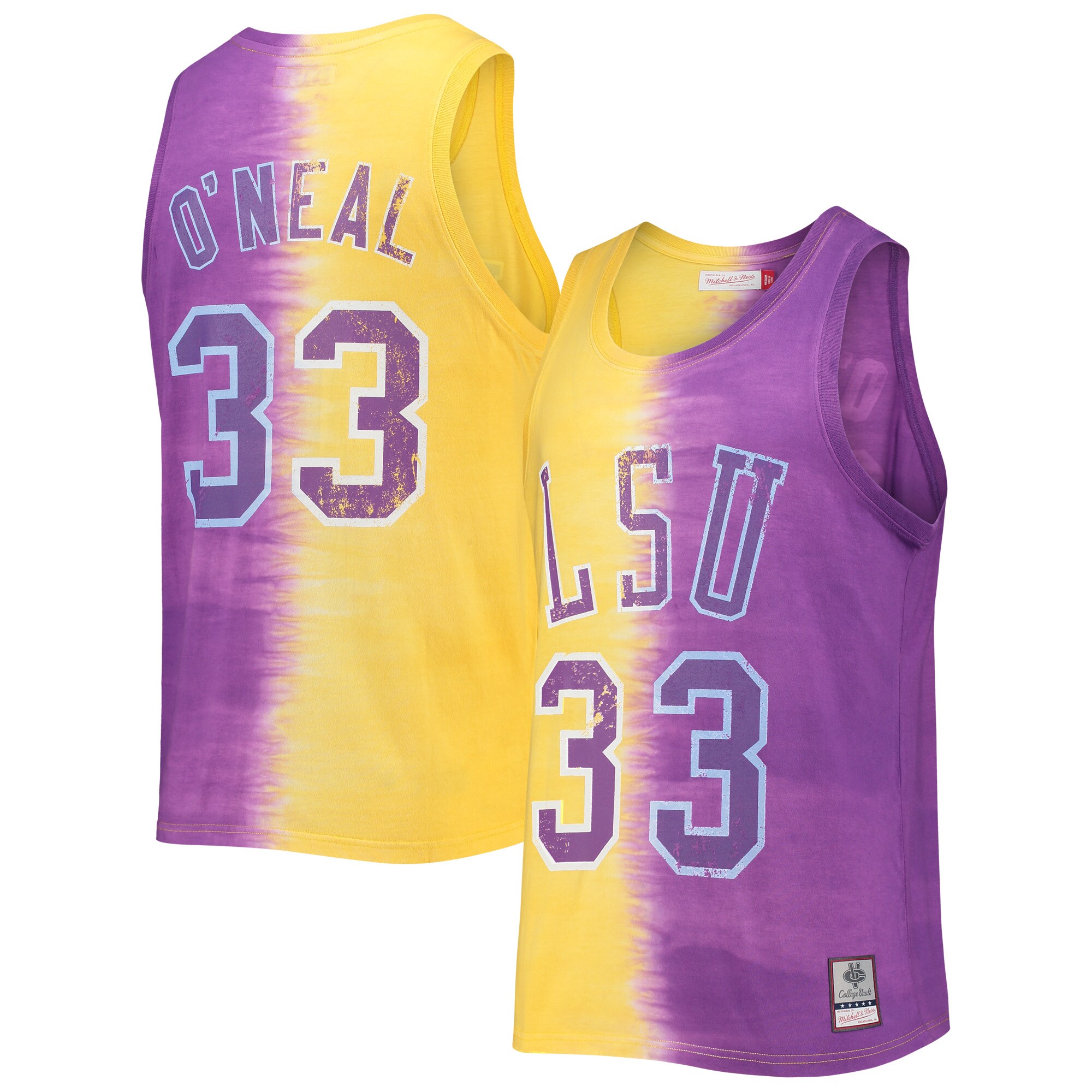 Shaquille Oneal LSU Tigers Mitchell  Ness Name  Number Tie Dye Tank Top - Purple Gold