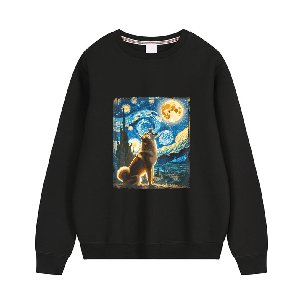 Shiba Inu Dog Canine Art Van Gogh Starry Night Shiba Inu Sweatshirts