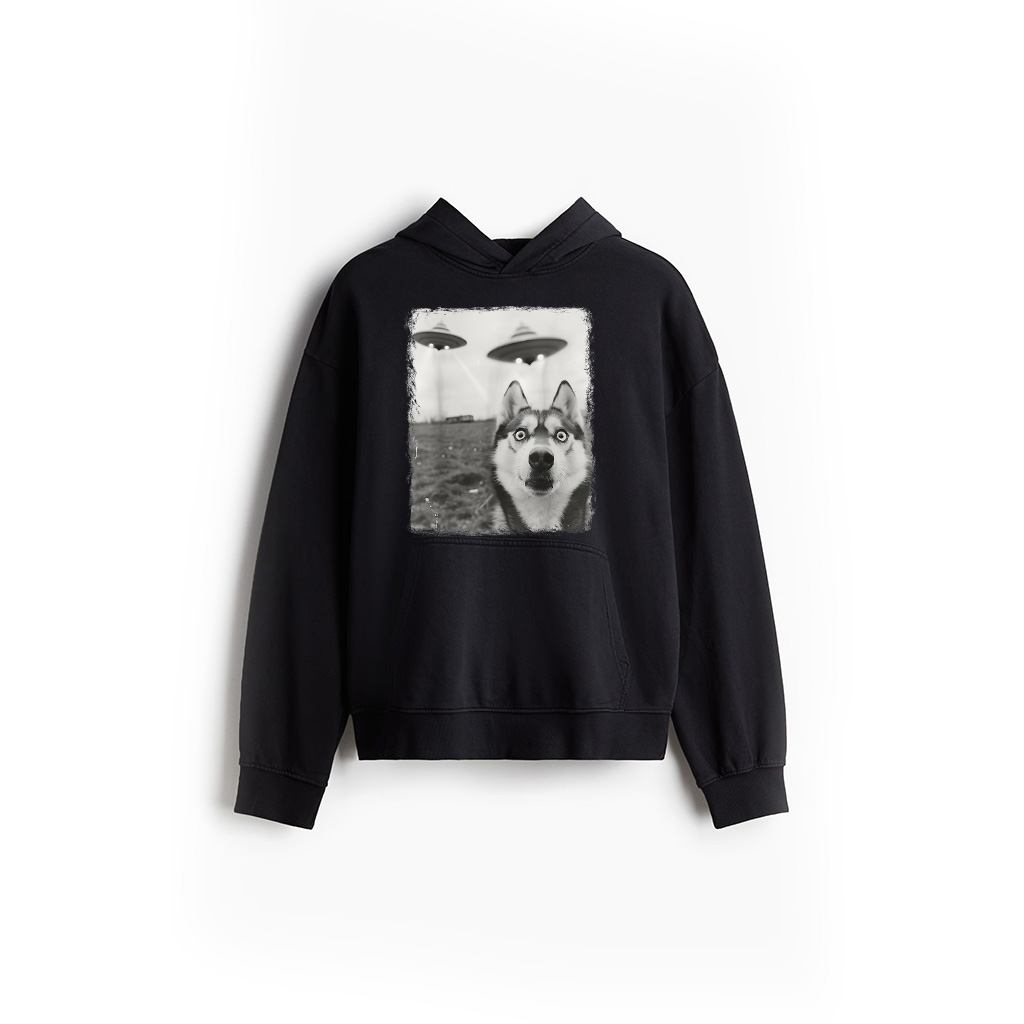 Siberian Husky Dog UFO Alien Extraterrestrial Selfie Men Women Kids Hoodie