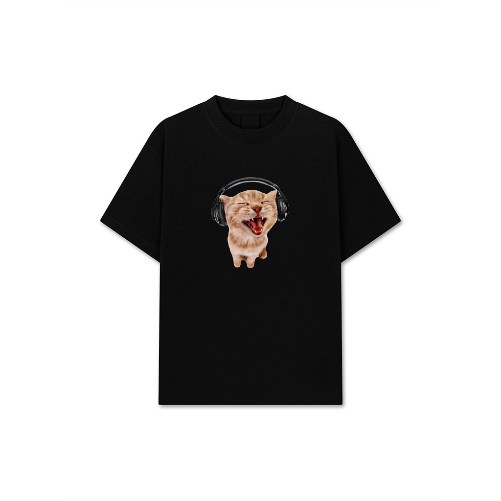 Silly Cat With Headphones T-Shirt