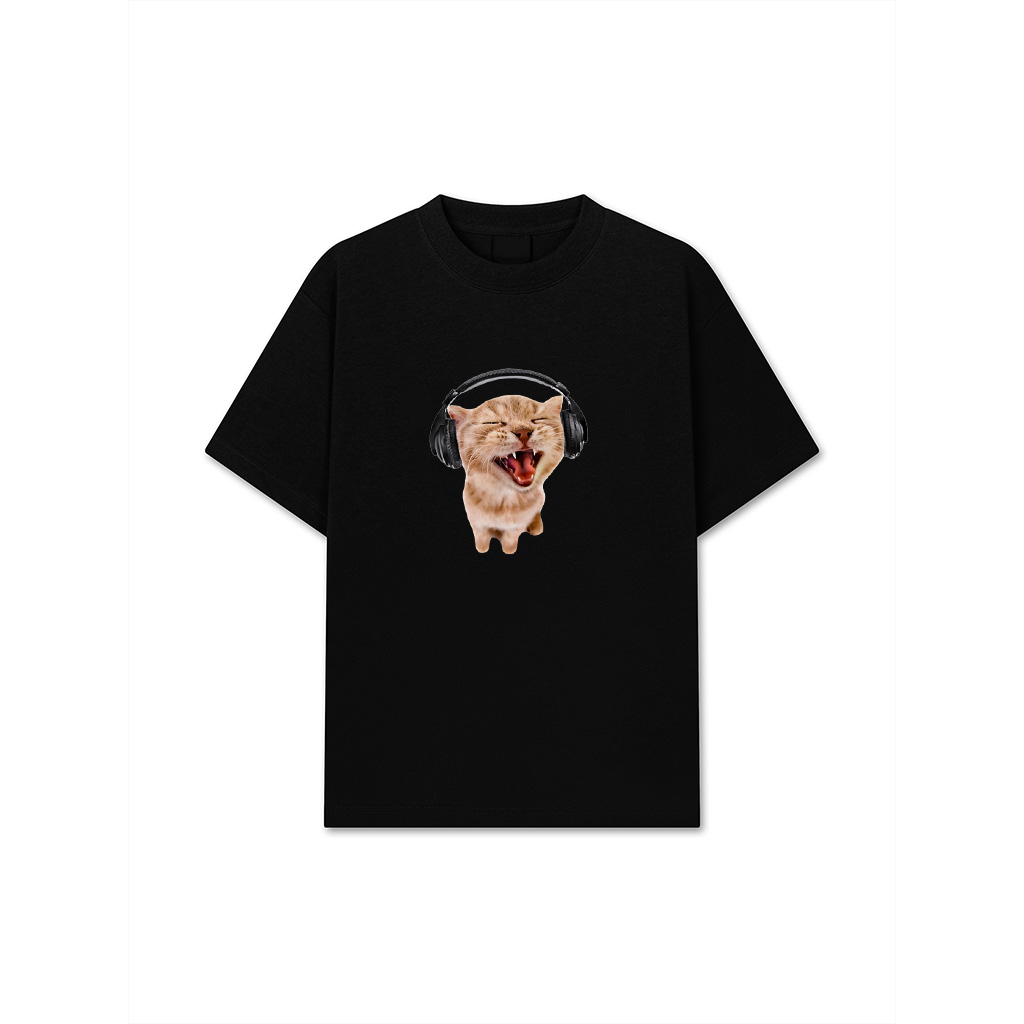 Silly Cat With Headphones T-Shirt