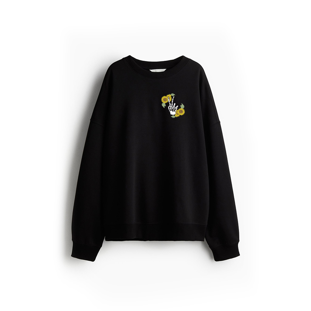 Skeleton Hand Peace Sign Bone Sunflower Sweatshirt 21-07-2025