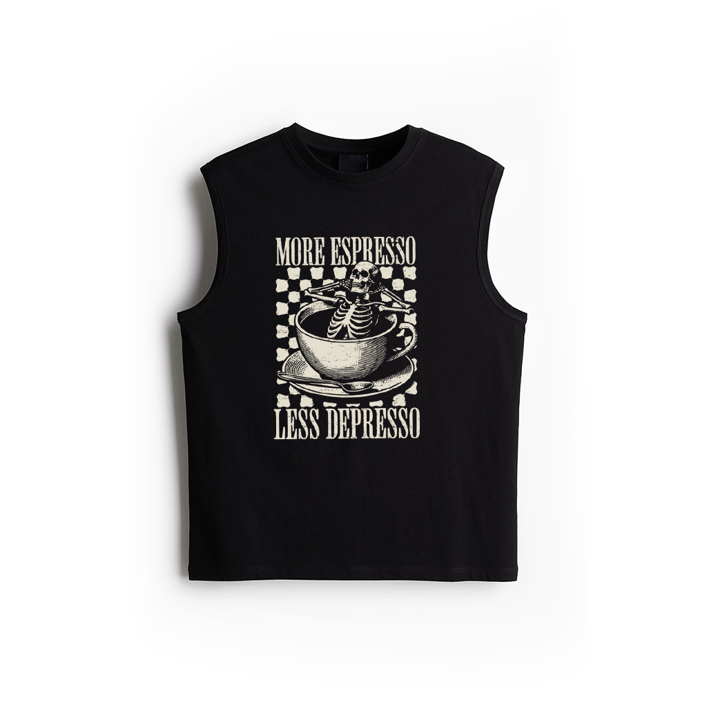 Skeleton Retro More Espresso Less Depresso Funny Sarcastic Tank Top