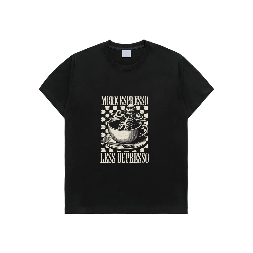 Skeleton Retro More Espresso Less Depresso Funny Sarcastic T-Shirt
