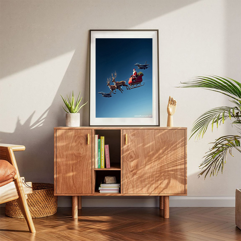 Sleigh Scene With Reindeer And F 16 Fighter Jets Poster