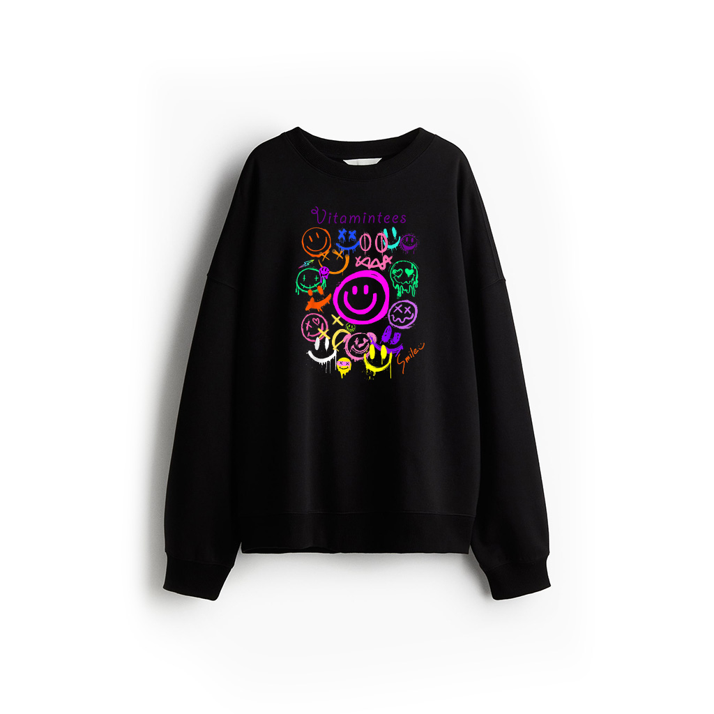 Smile Face Emoticons Fun Vivid Graffiti Smileys, Graphic Sweatshirt