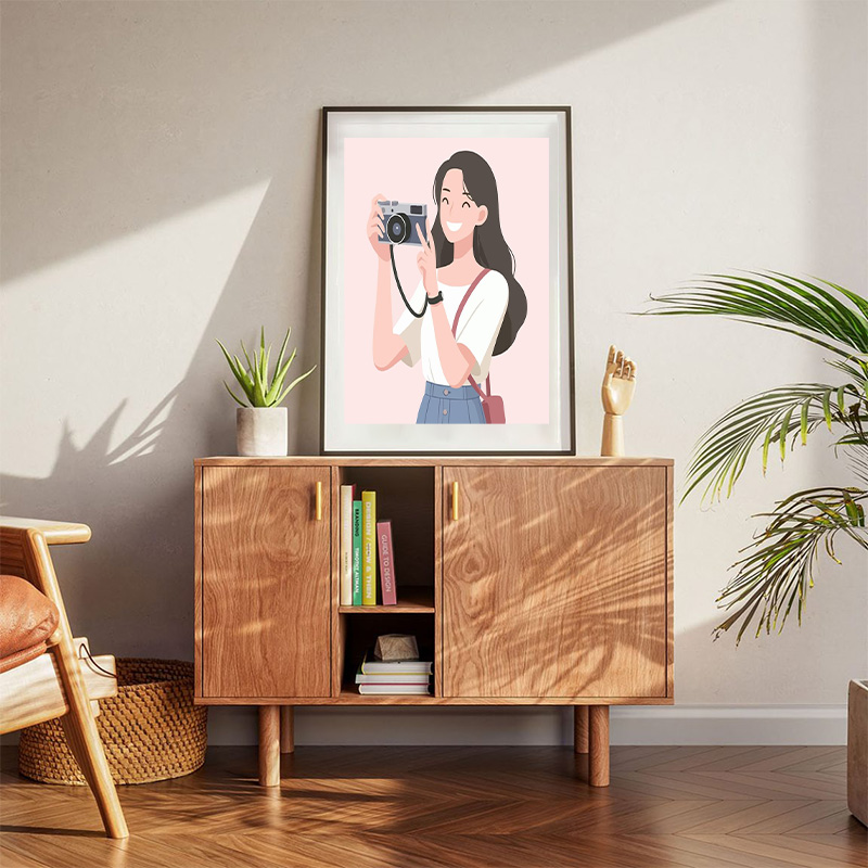 Smiling Girl Holding Camera Poster