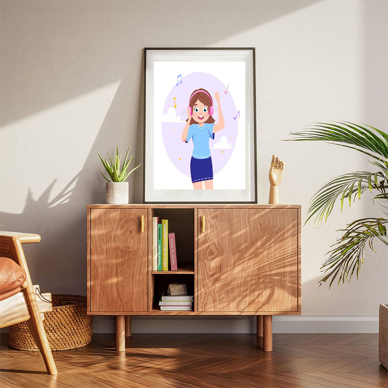 Smiling Girl Listening To Music Poster