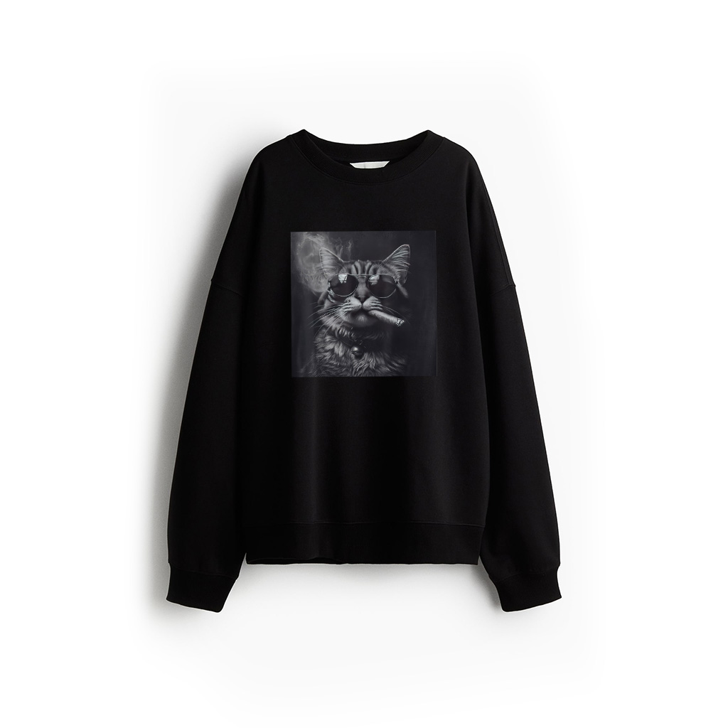 Smoking Cat Moody Noir Black And White Art Funny Sweatshirt 21-07-2025