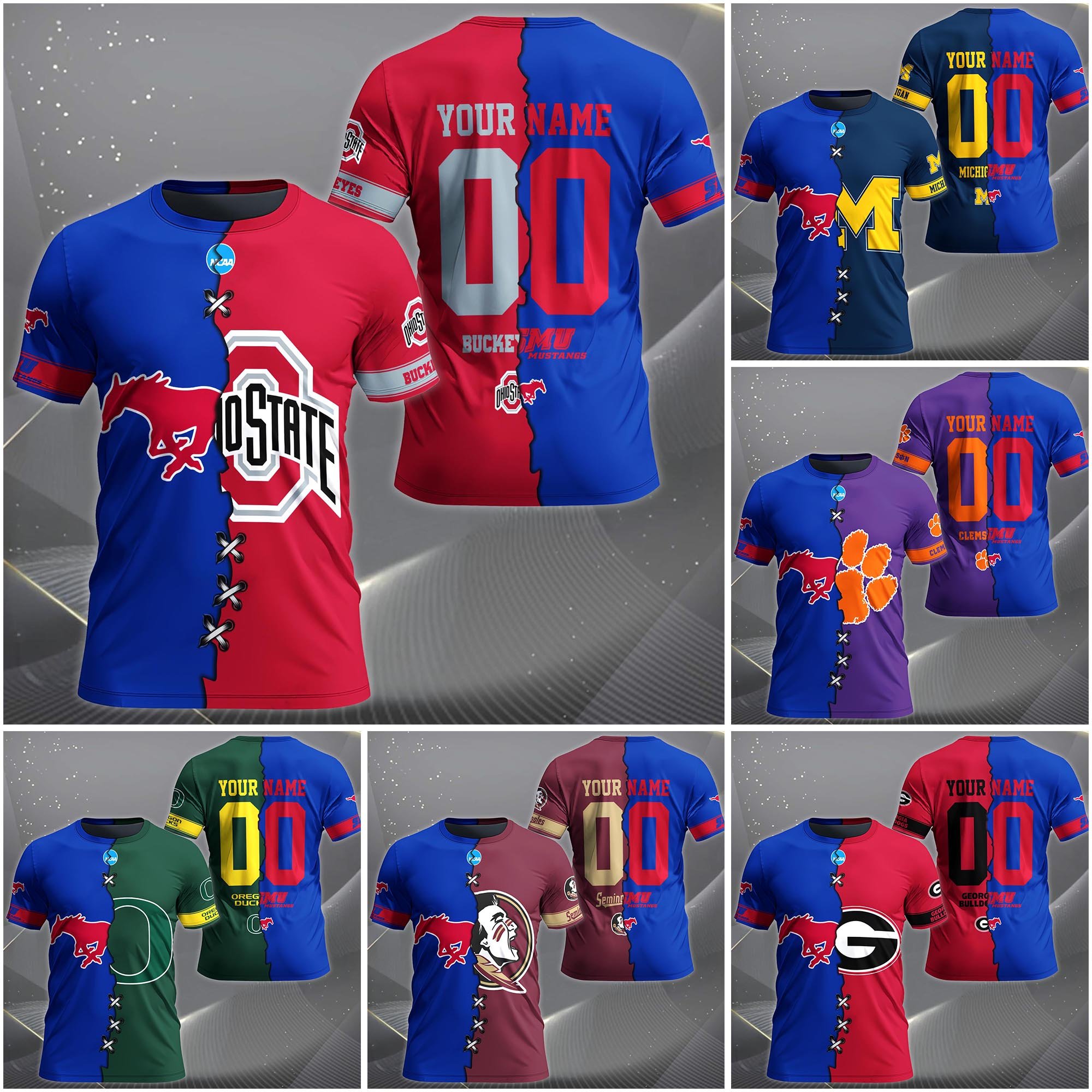 SMU Mustangs House Divided T-Shirt Custom Name 2025 Version, Year And Team, Sport Shirts For Fan