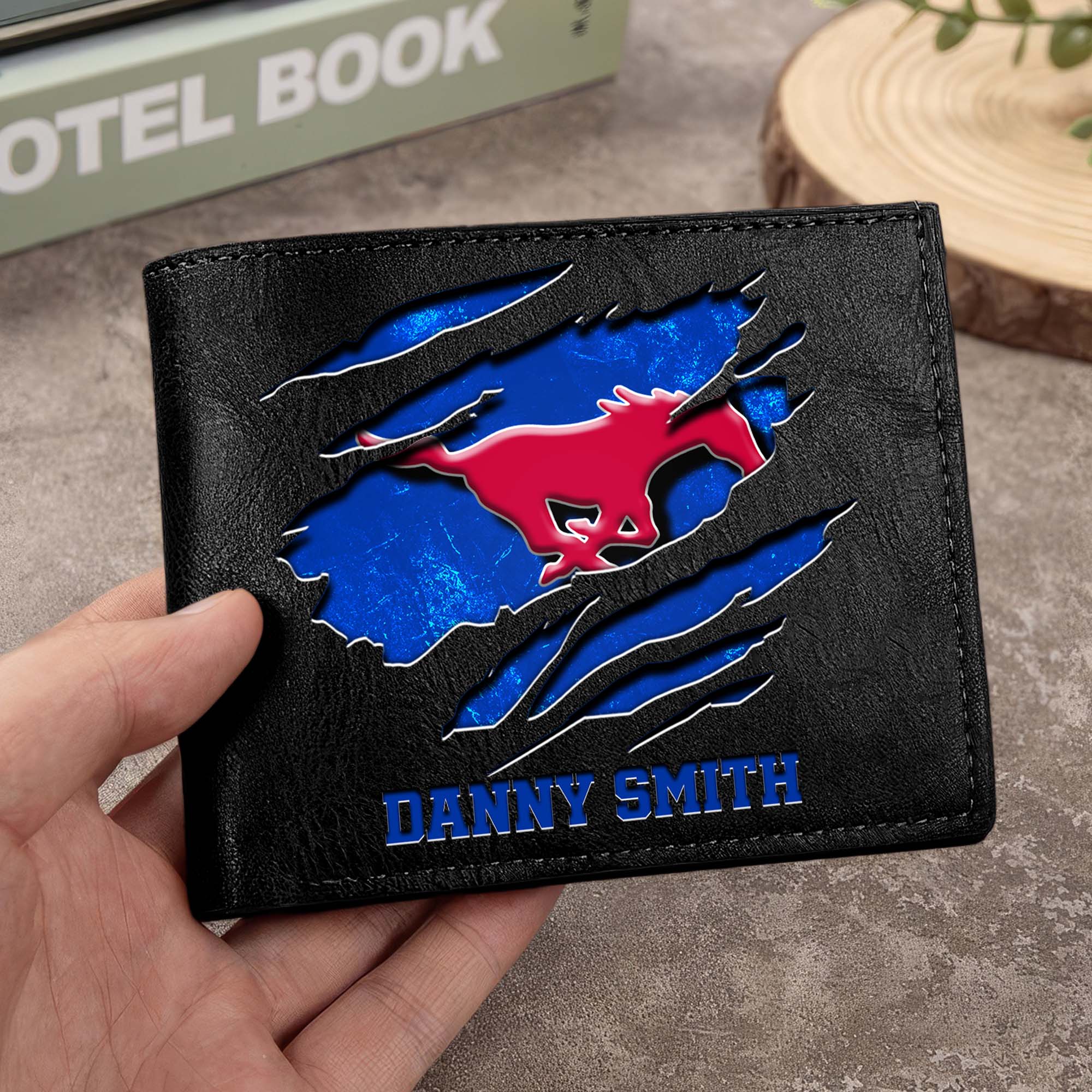 SMU Mustangs Men Wallet Custom Your Name, Football Team Men Wallet For Fans, Gifts For Football Lovers
