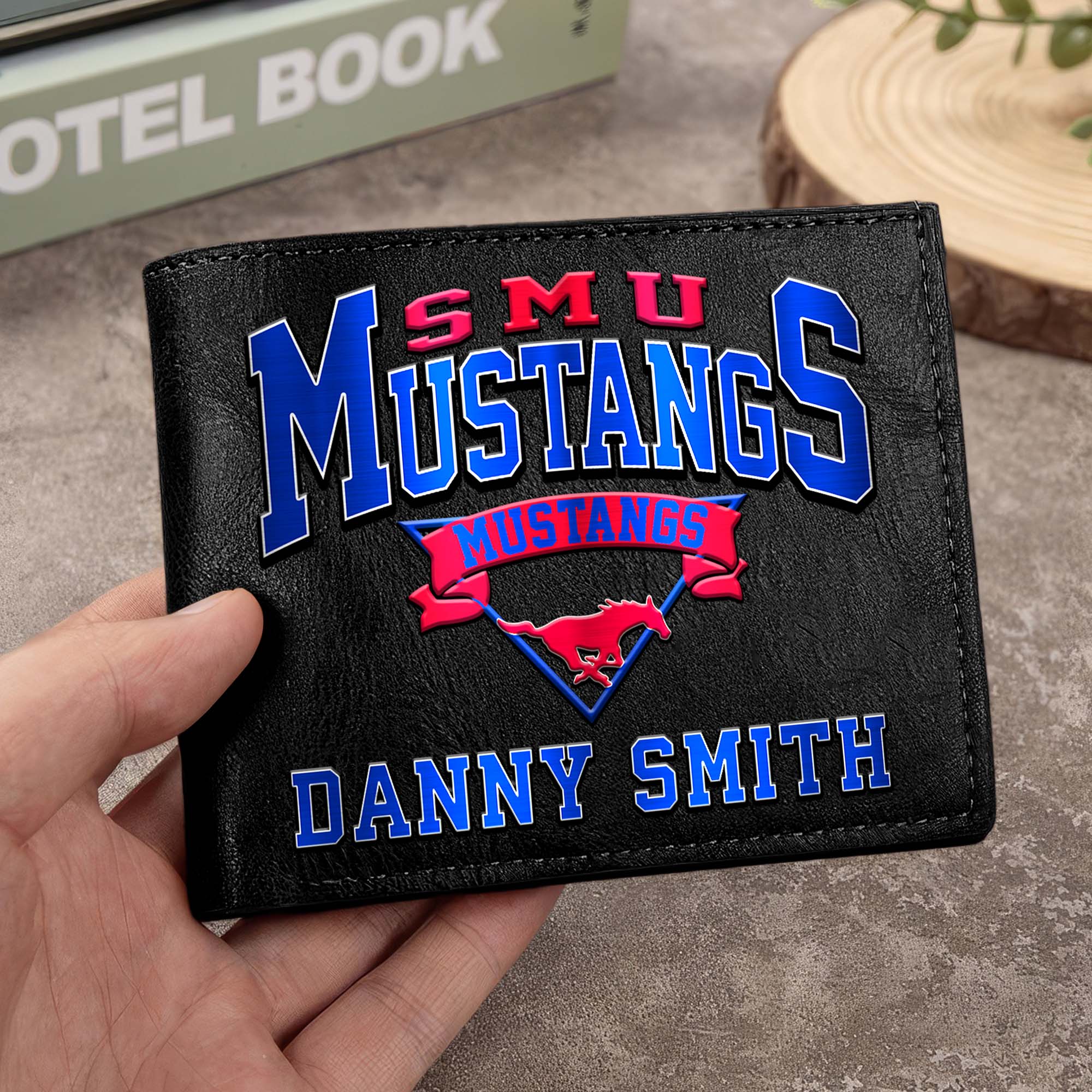 SMU Mustangs Men Wallet Custom Your Name, Football Team Men Wallet For Fans, Gifts For Football Lovers