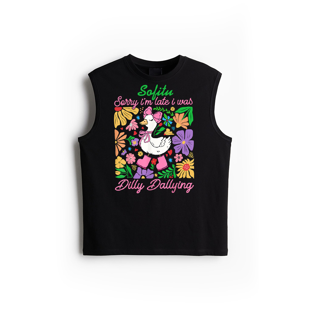 Sorry I'm Late I Was Dilly Dallying Boho Floral Goose Mama Tank Top