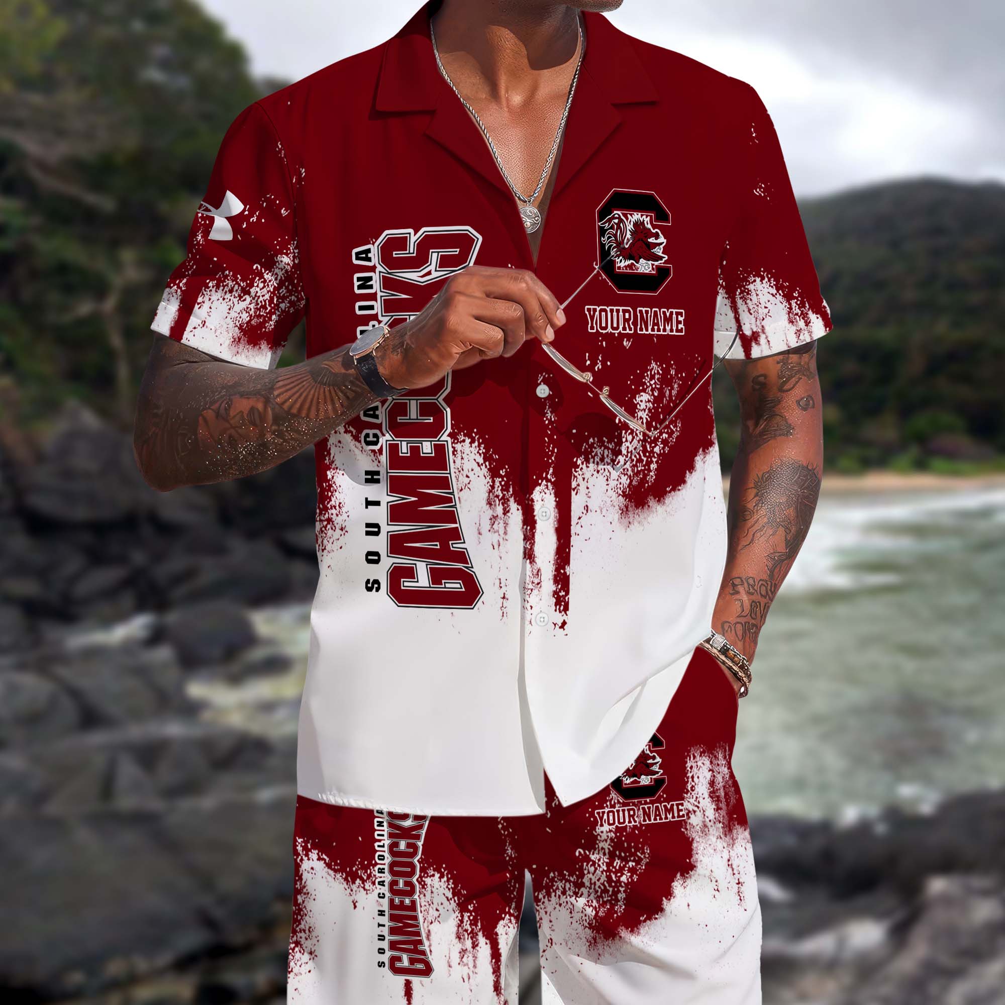 South Carolina Gamecocks Hawaiian Shorts Set Custom You Name, Sports Shorts, Gifts For Fan