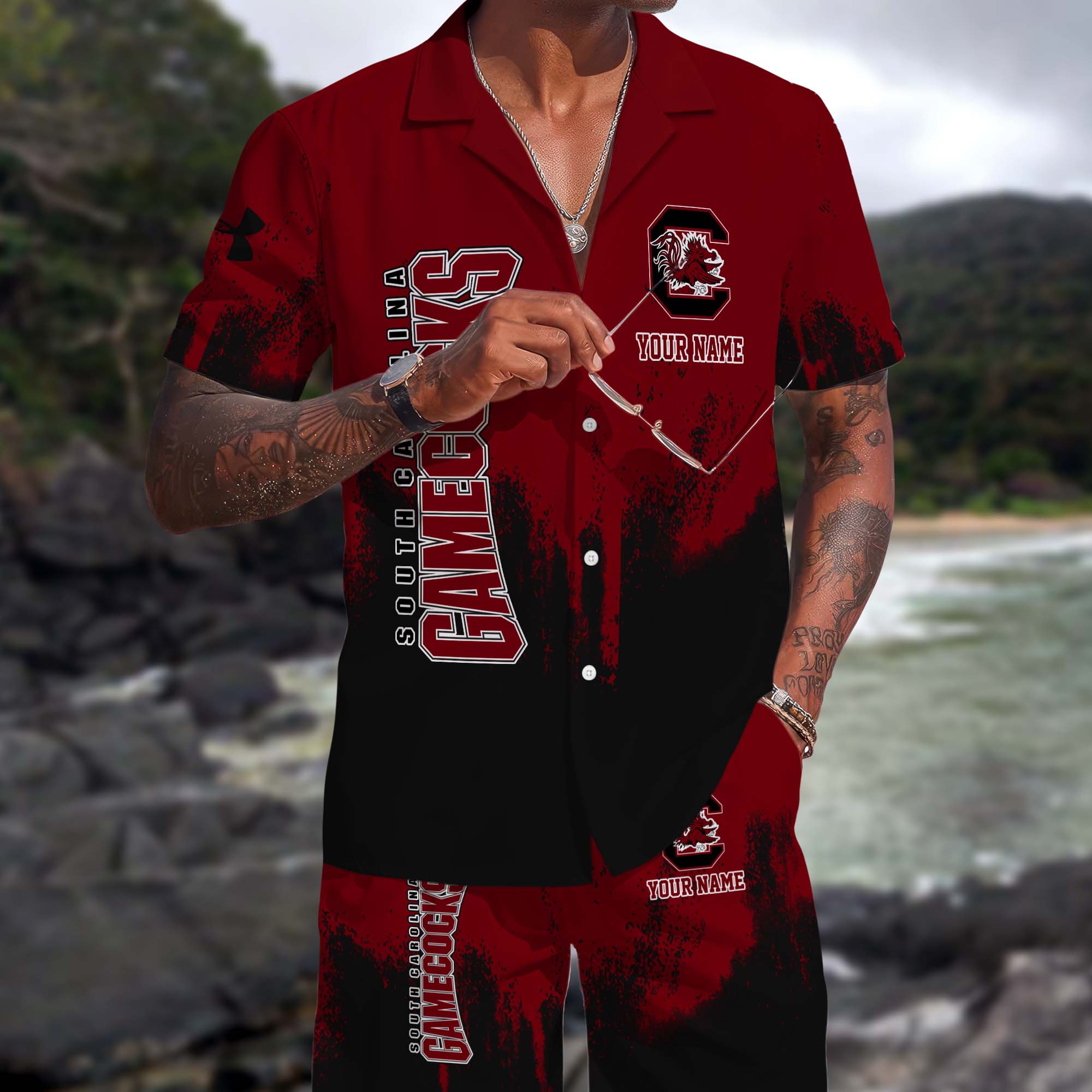 South Carolina Gamecocks Hawaiian Shorts Set Custom You Name, Sports Shorts, Gifts For Fan