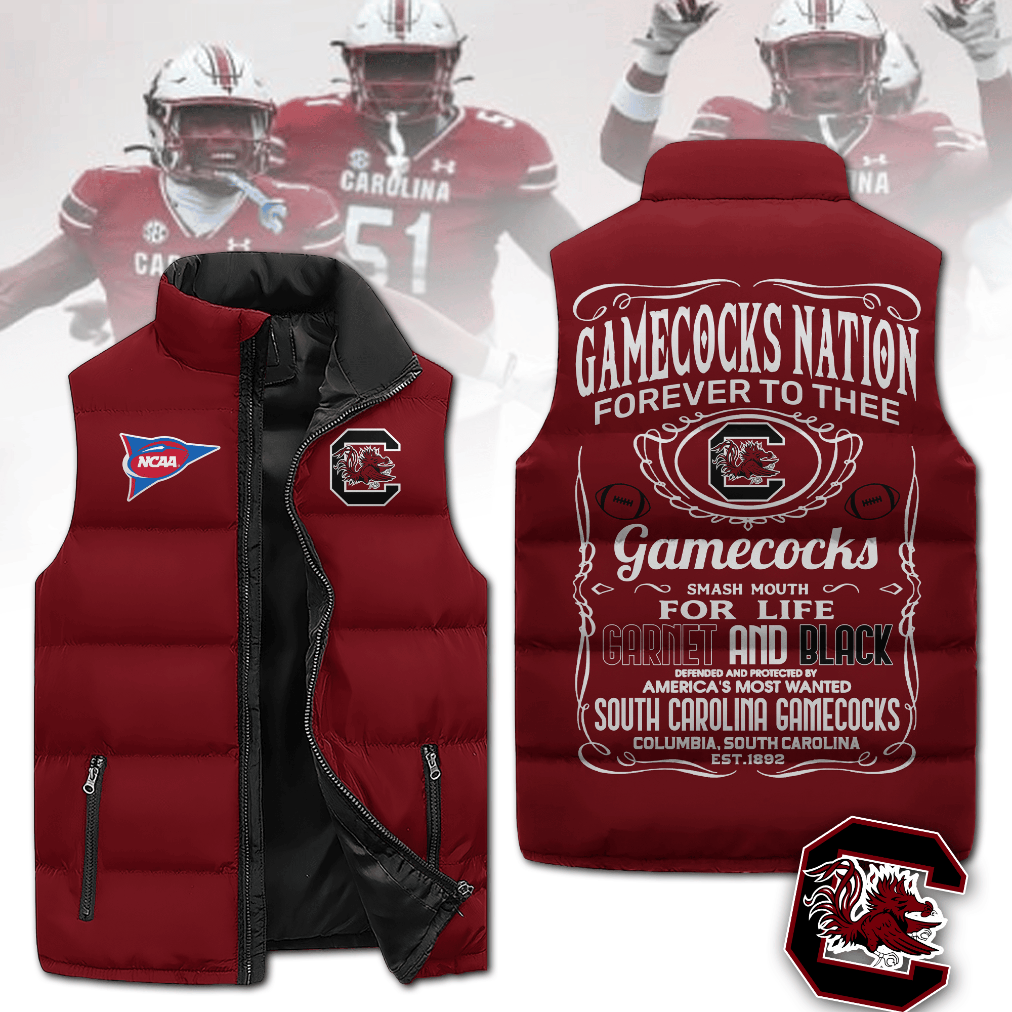South Carolina Gamecocks NCAA Sleeveless Puffer Jacket