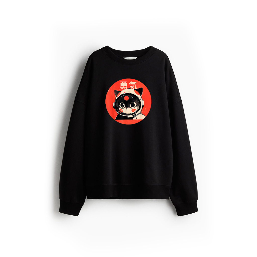 Space Cat Courage Japanese Retro Kawaii Cute Astronaut Cat Sweatshirt