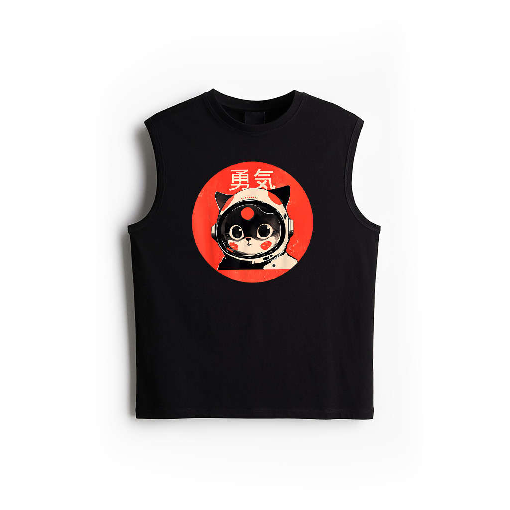 Space Cat Courage Japanese Retro Kawaii Cute Astronaut Cat Tank Top
