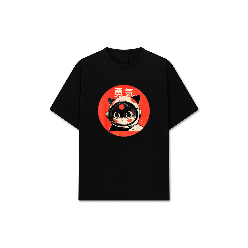 Space Cat Courage Japanese Retro Kawaii Cute Astronaut Cat T-Shirt