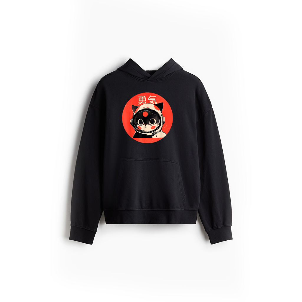 Space Cat Courage Japanese Retro Kawaii Cute Astronaut Cat Hoodie