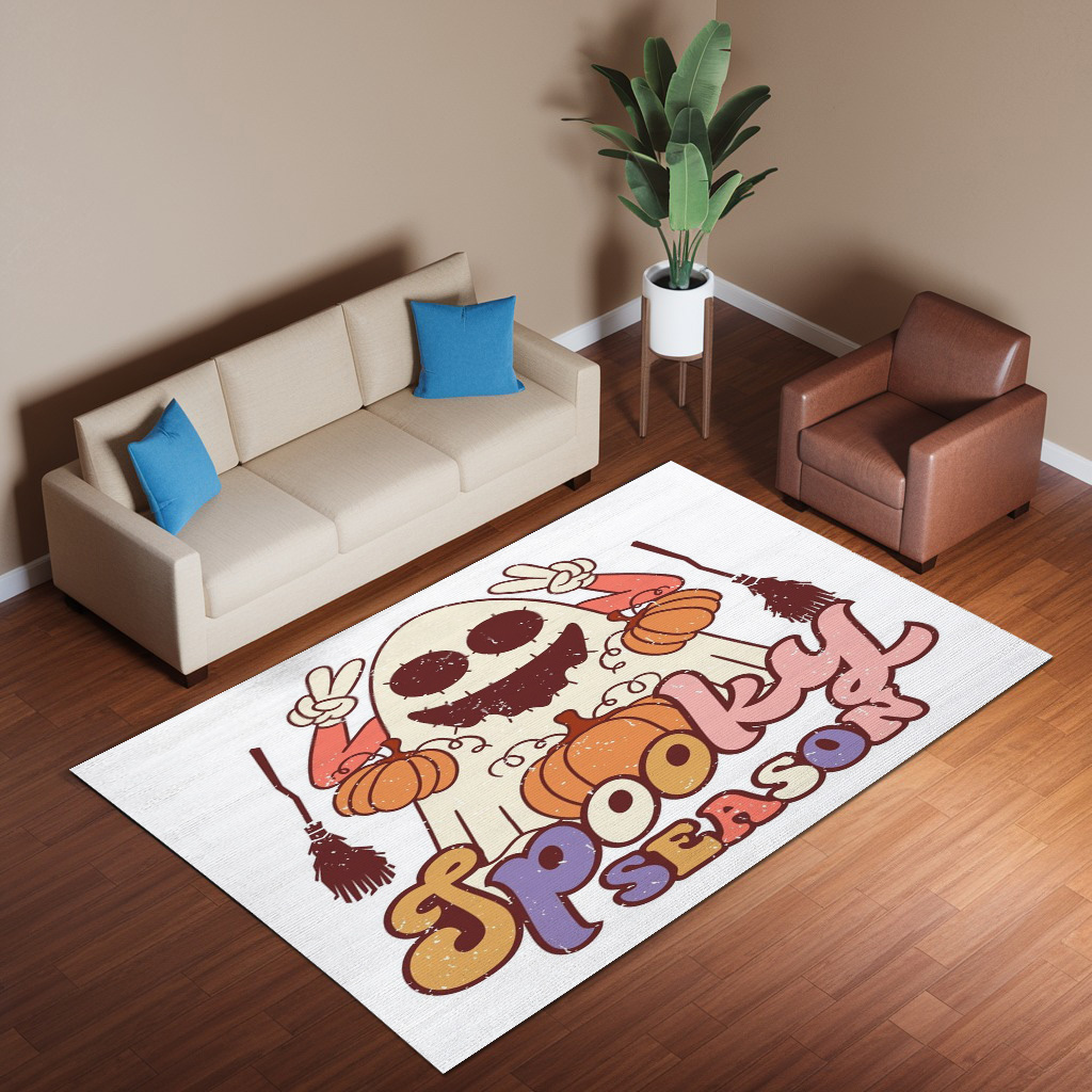 Spooky Season With Smile Ghost Rug