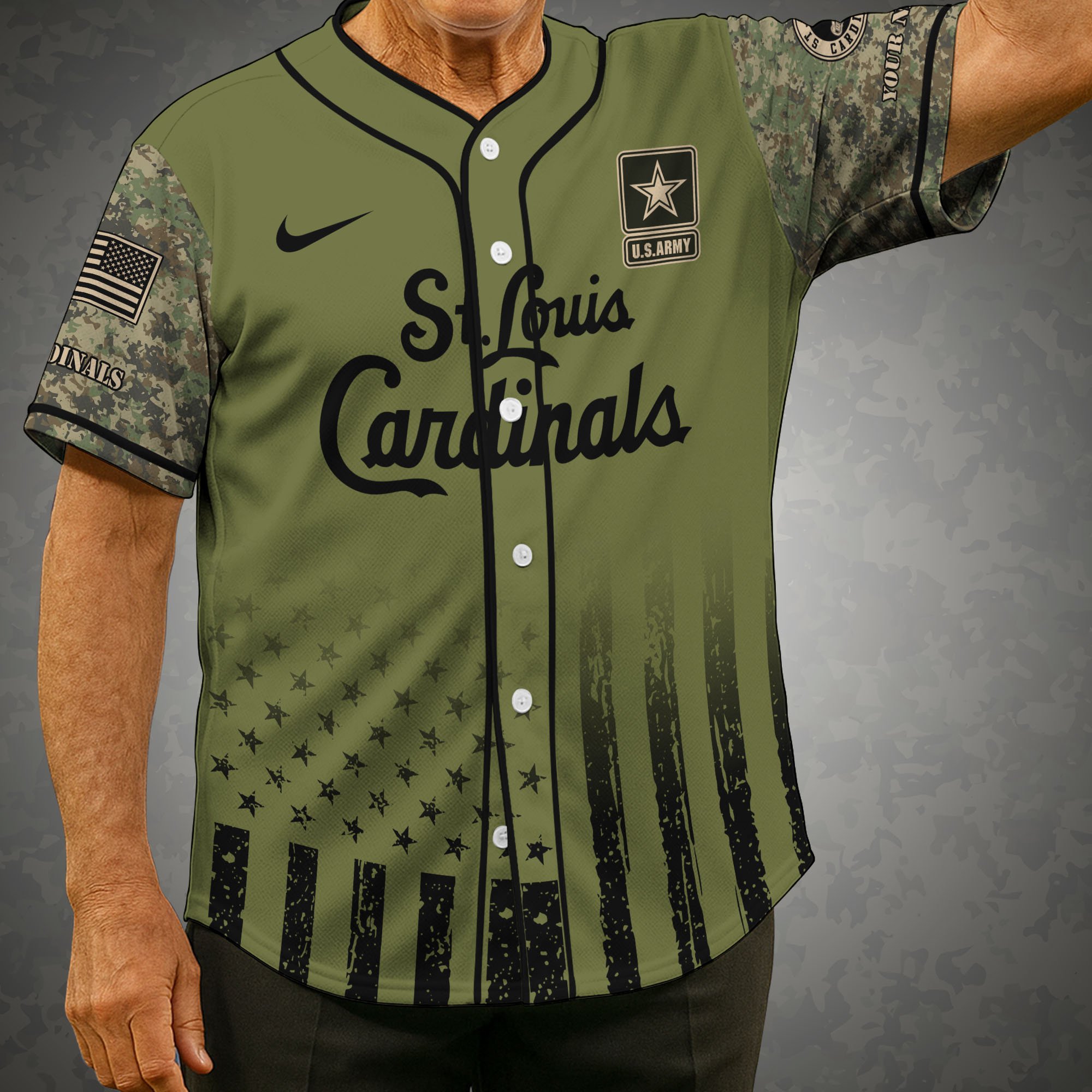 St Louis Cardinals Baseball Shirt X US Army Military Appreciation Night Jersey Editions Limited 2025 Custom Name, Sport Shirt For Fans