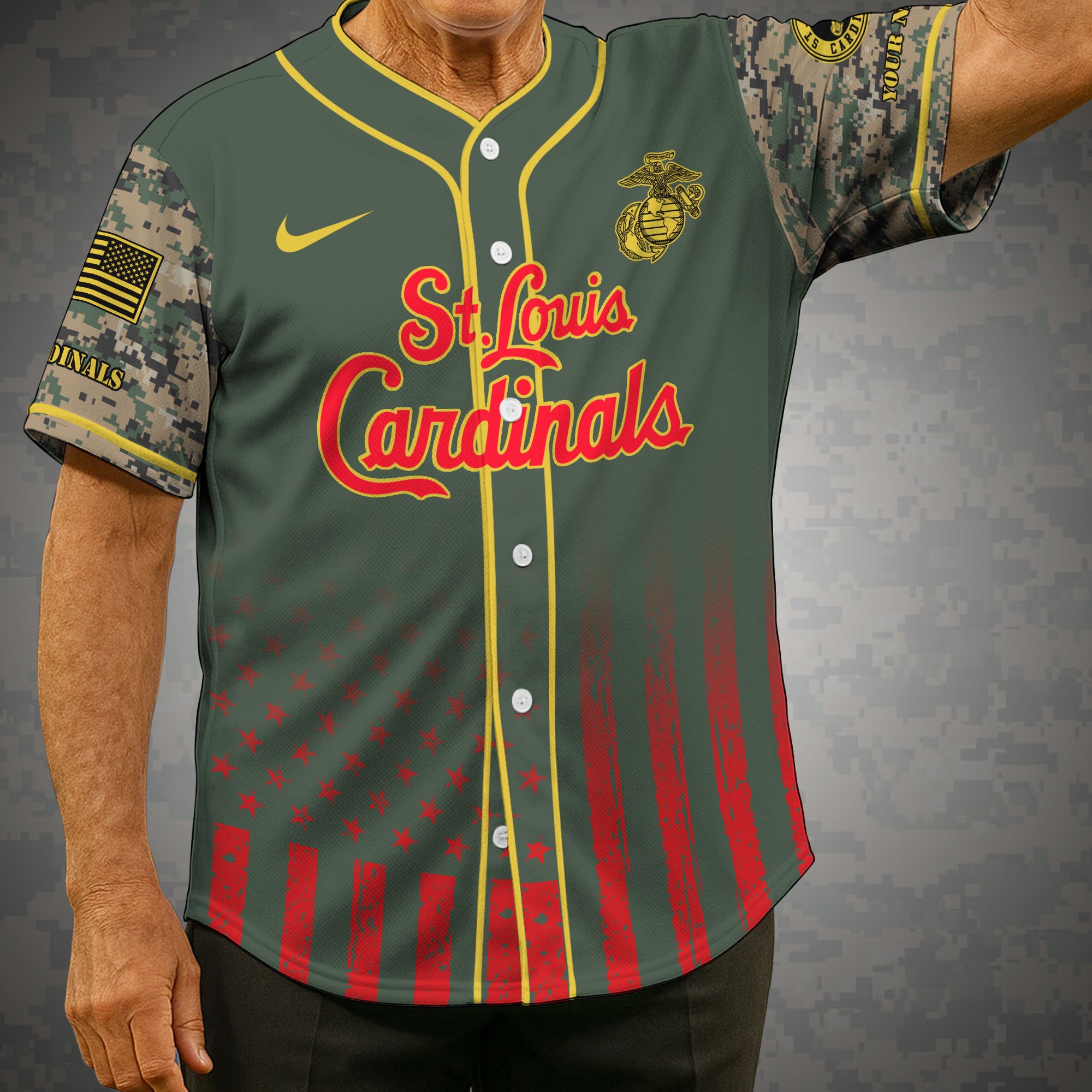 St Louis Cardinals Baseball Shirt X US Marine Corps Military Appreciation Night Jersey Editions Limited 2025 Custom Name, Sport Shirt, Sport Gifts