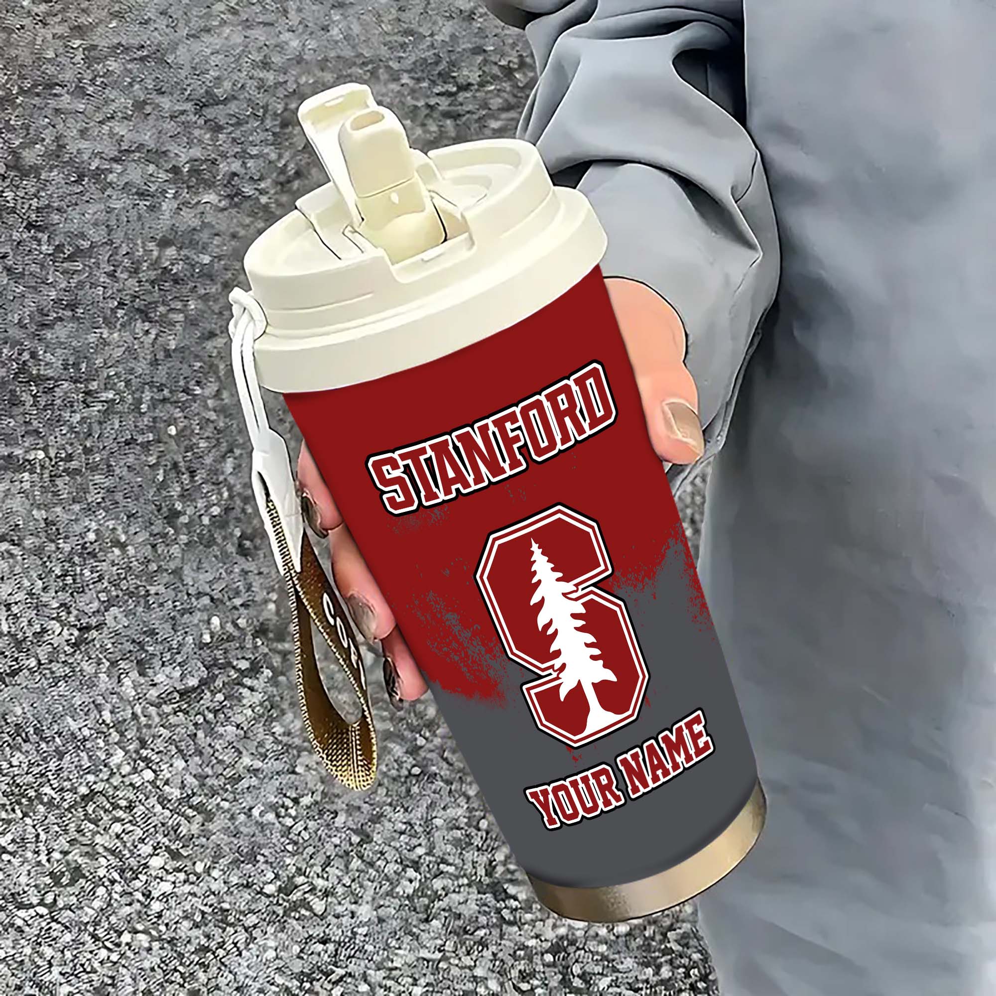 Stanford Cardinal Insulated Coffee Mug With Straw And Lid, Portable Coffee Travel Mug For Car, Fan Gifts