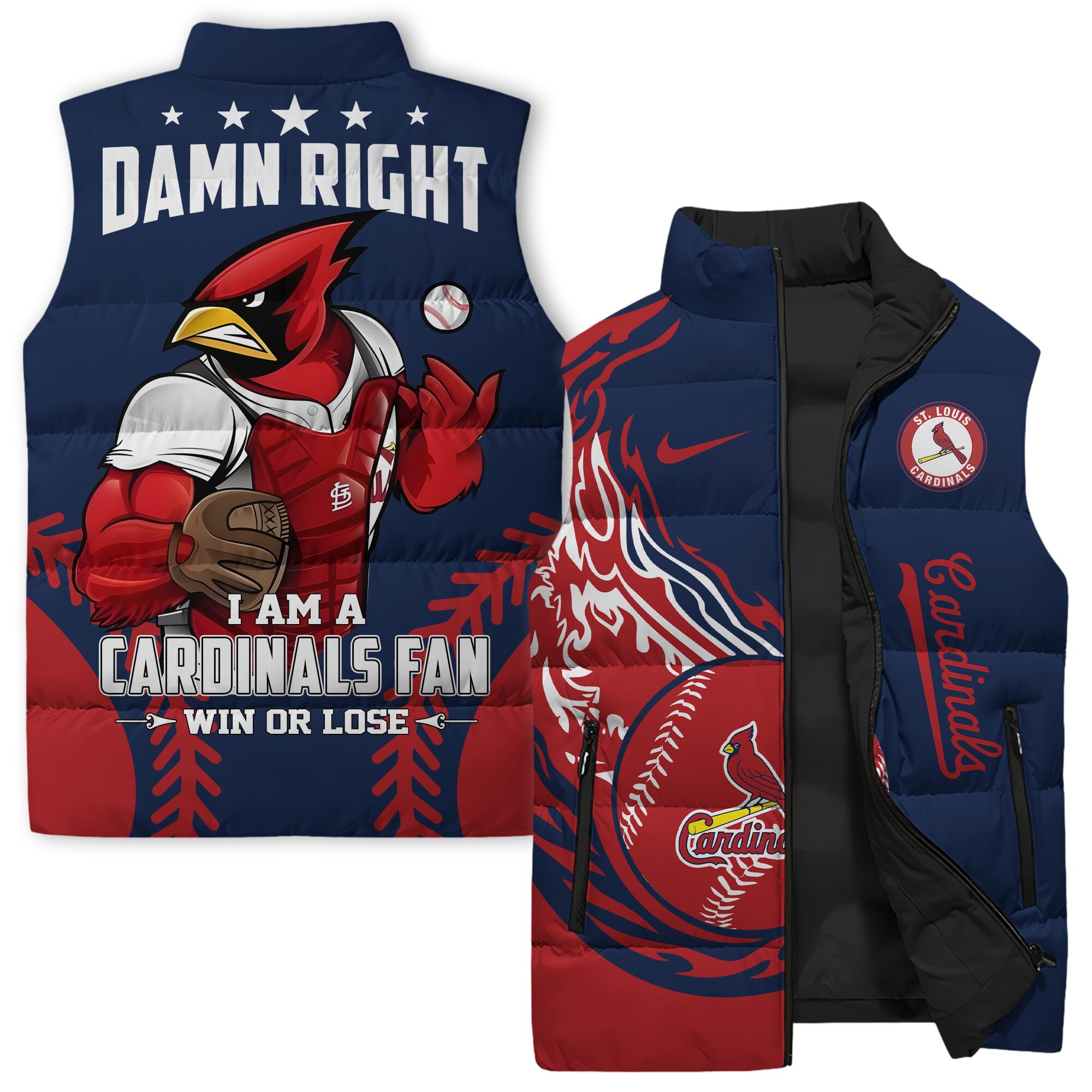 Stlouis Cardinals MLB Style Sleeveless Puffer Jacket For Fans