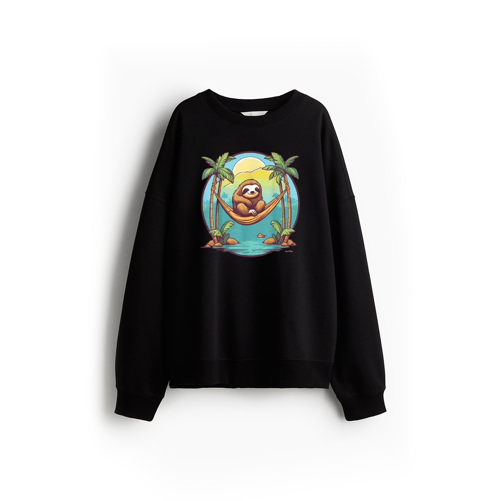Summer Sloth Sunset Hammock Palm Tree Cute Animal Graphic Sweatshirt