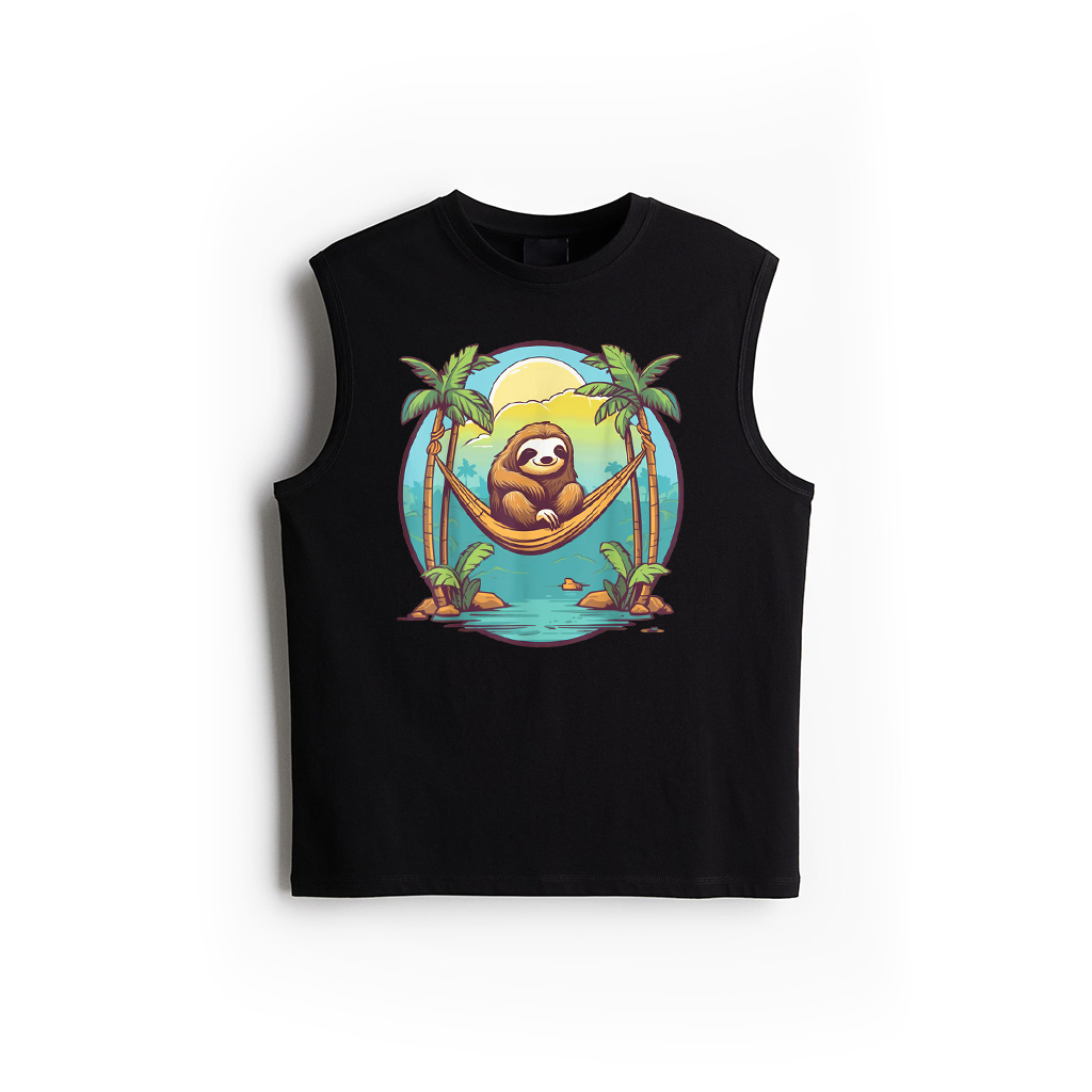Summer Sloth Sunset Hammock Palm Tree Cute Animal Graphic Tank Top