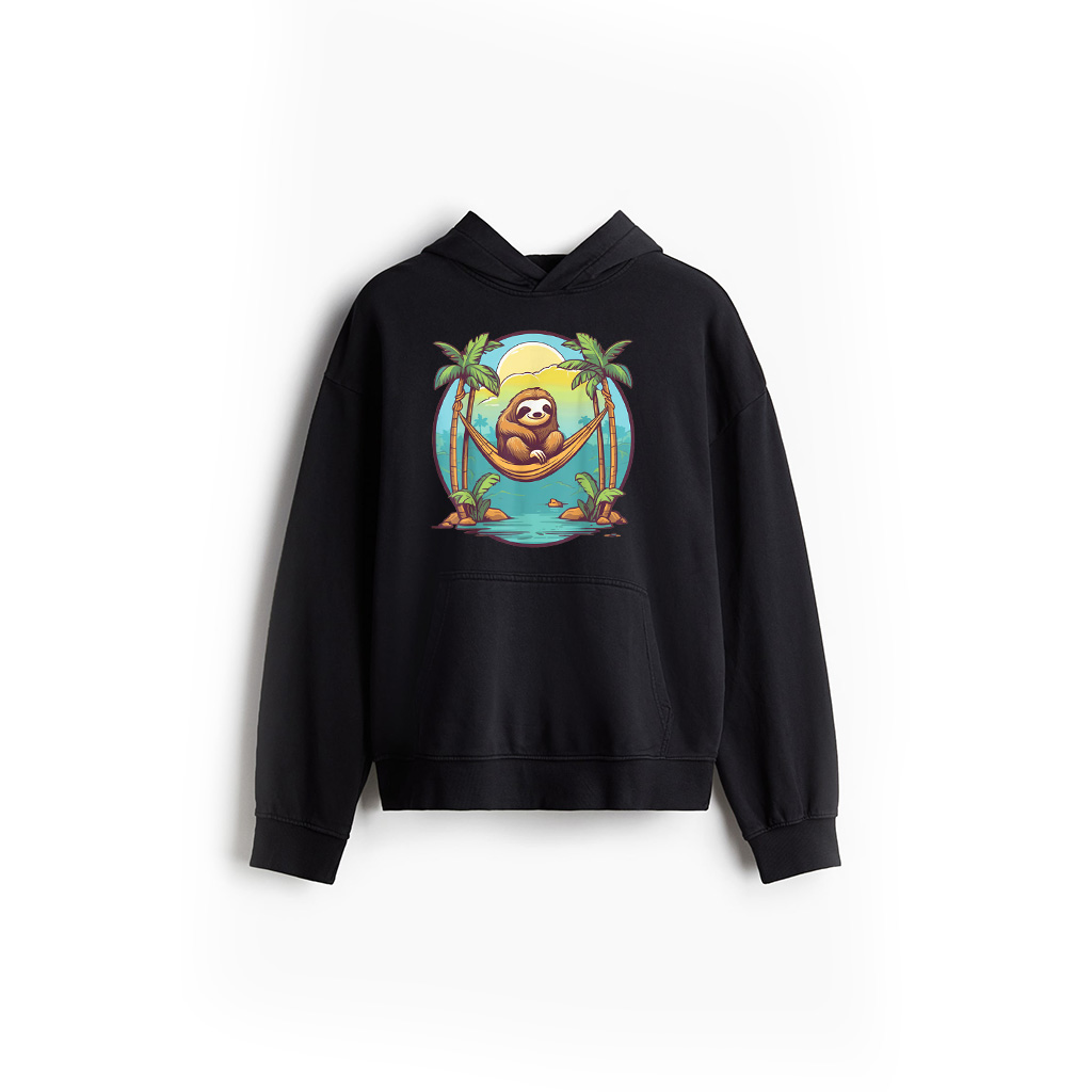 Summer Sloth Sunset Hammock Palm Tree Cute Animal Graphic Hoodie