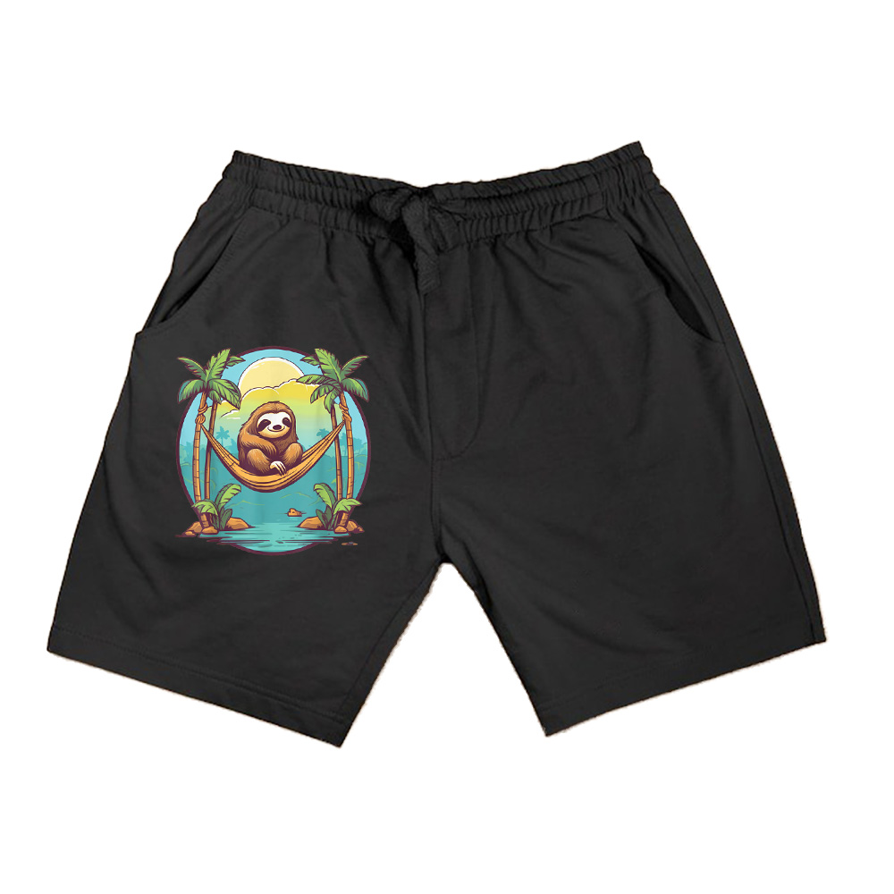 Summer Sloth Sunset Hammock Palm Tree Cute Animal Graphic Shorts