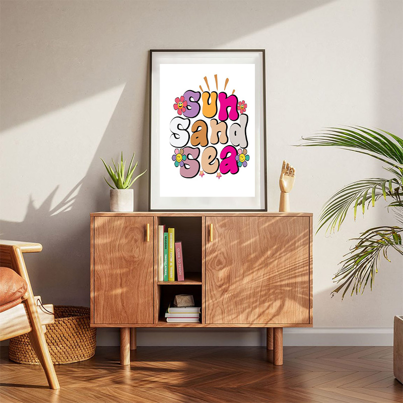 Sun Sand Sea Beach Vibes With Floral Deisgn Poster