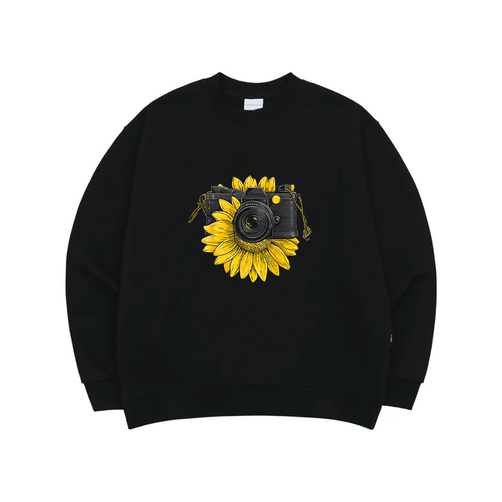 Sunflower Camera Motif Drawing Flower Artwork Sunflower Sweatshirt