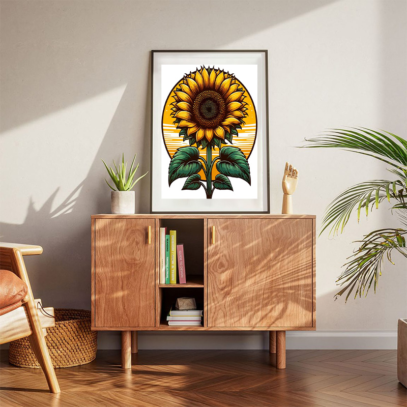 Sunflower In Sunset And White Background Poster
