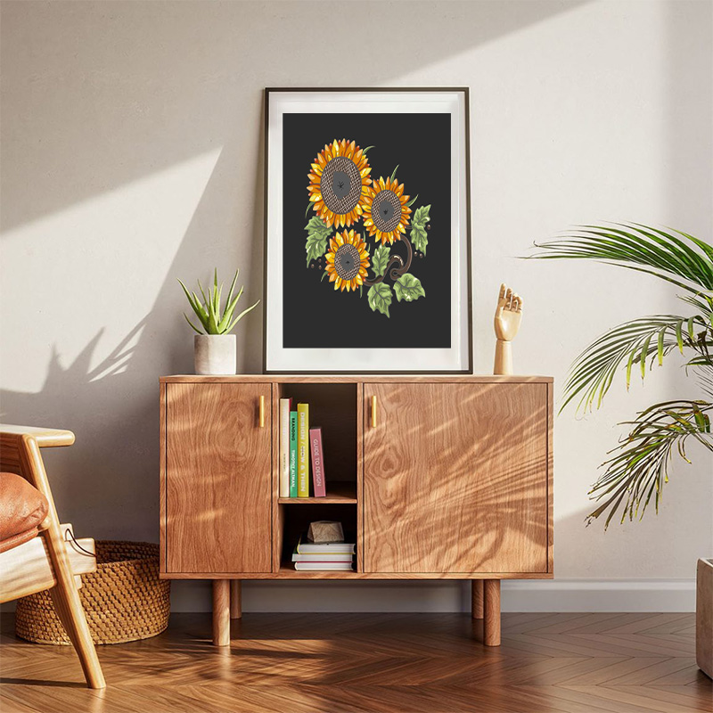 Sunflower Is A Sunny Flower Isolated On A Black Background Poster