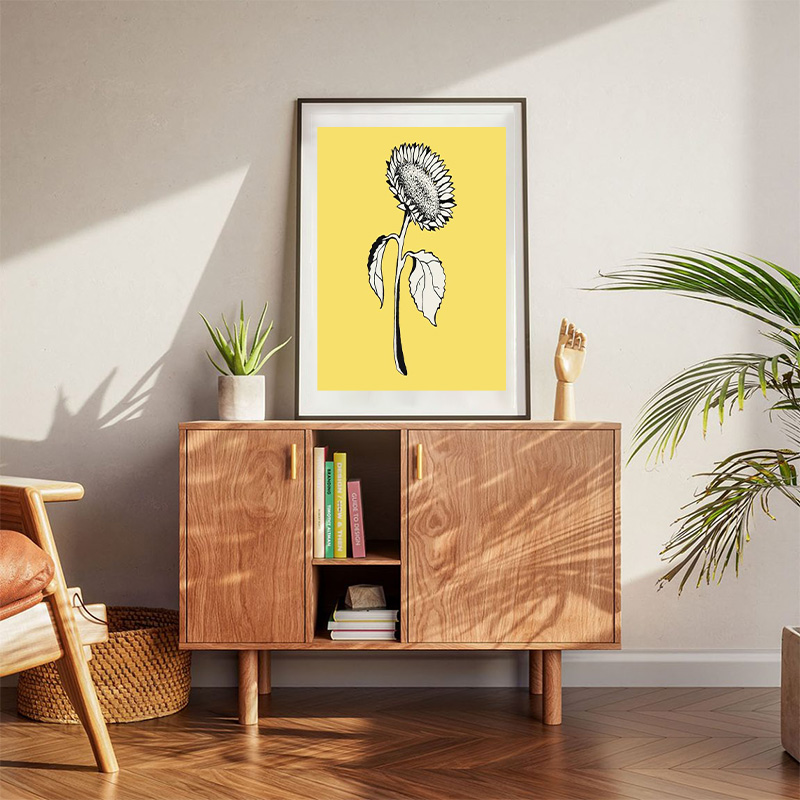 Sunflower On Yellow Background Poster