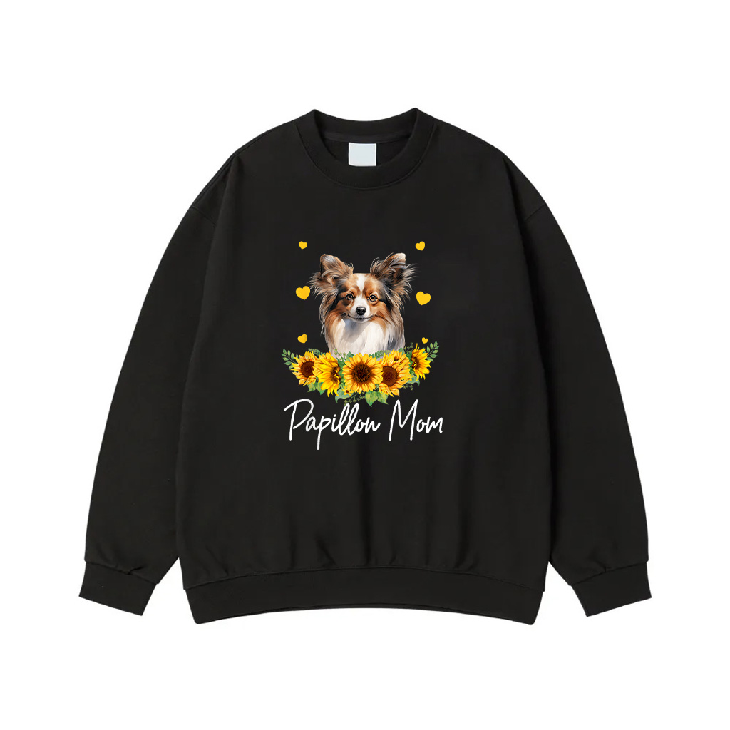 Sunflower Papillon Mom Dog Lover Sweatshirt