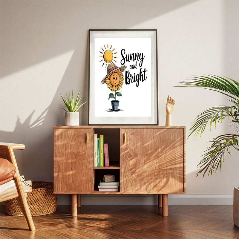 Sunflower Wearing A Straw Hat With Text That Says Sunny And Bright Poster
