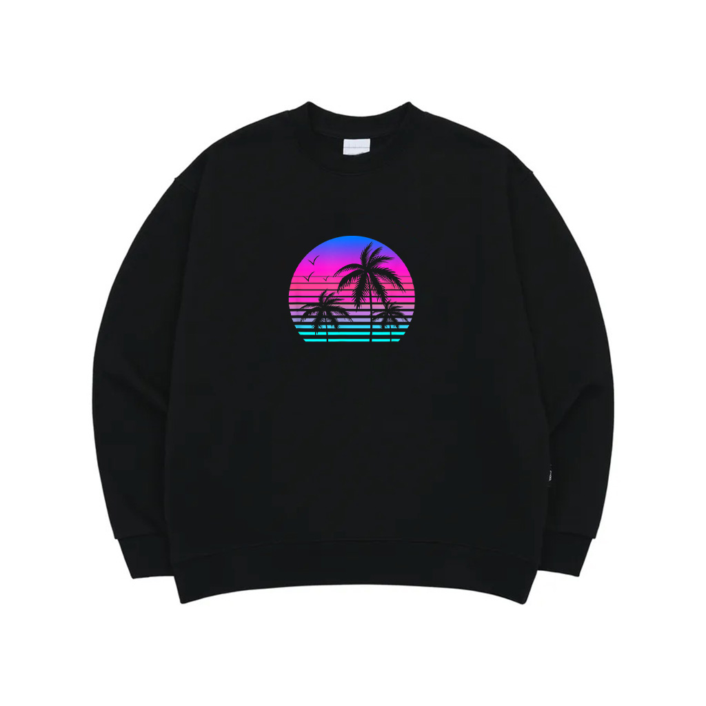Sunset Palm Tree Cool Summer Vacation Style Vaporwave Sweatshirt