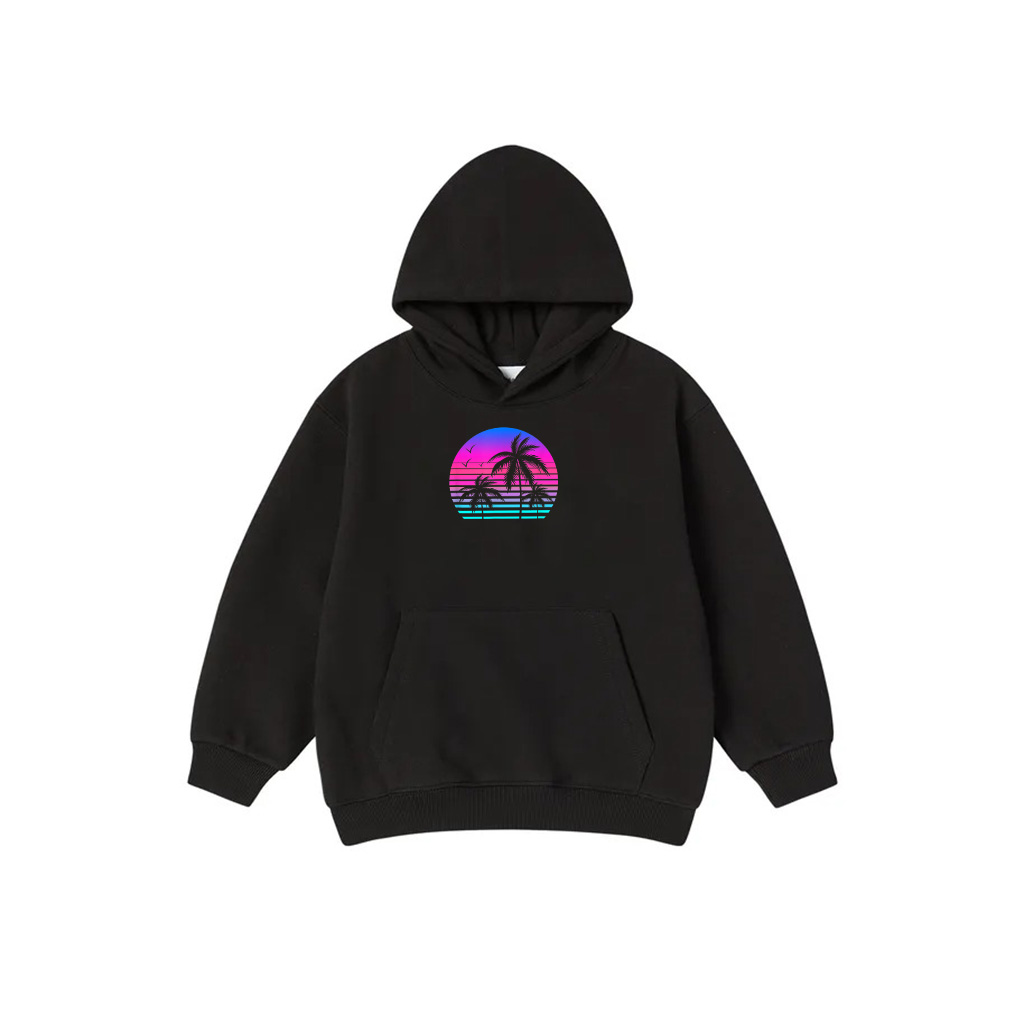 Sunset Palm Tree Cool Summer Vacation Style Vaporwave Hoodie