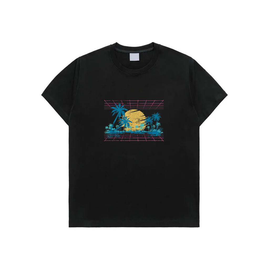 Sunset Palm Trees Beach 80S Art Vaporwave Tropical Summer T-Shirt