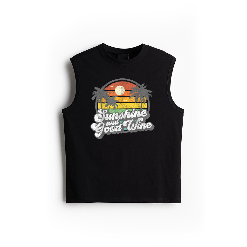 Sunshine And Good Wine Beach Retro 70S Vintage Vacation Gift Tank Top