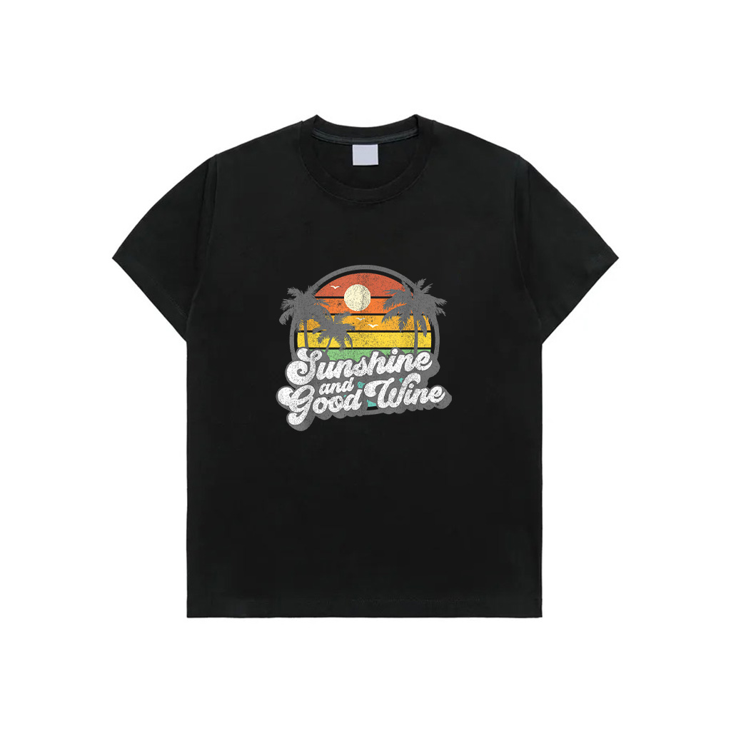 Sunshine And Good Wine Beach Retro 70S Vintage Vacation Gift T-Shirt