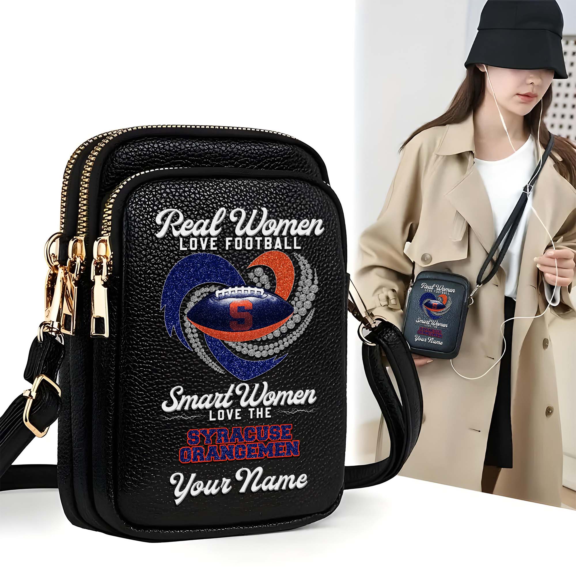 Syracuse Orange Customized Womens Mobile Phone Bag With Your Name, Leather Crossbody Bag, Fan Gifts