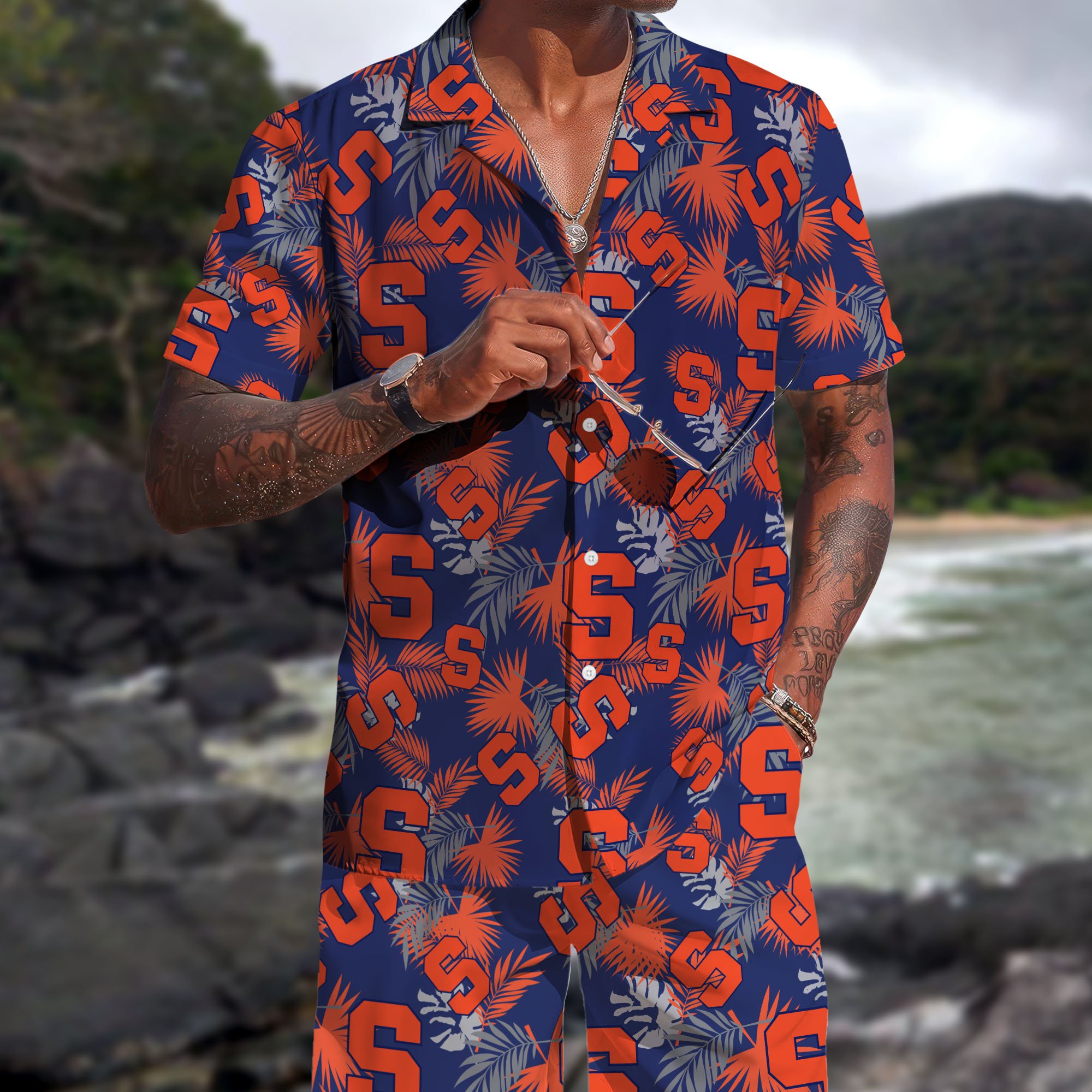 Syracuse Orange Hawaiian Shorts Set 2025 Version, Hawaiian Shirts, Sports Shorts, Gifts For Fan
