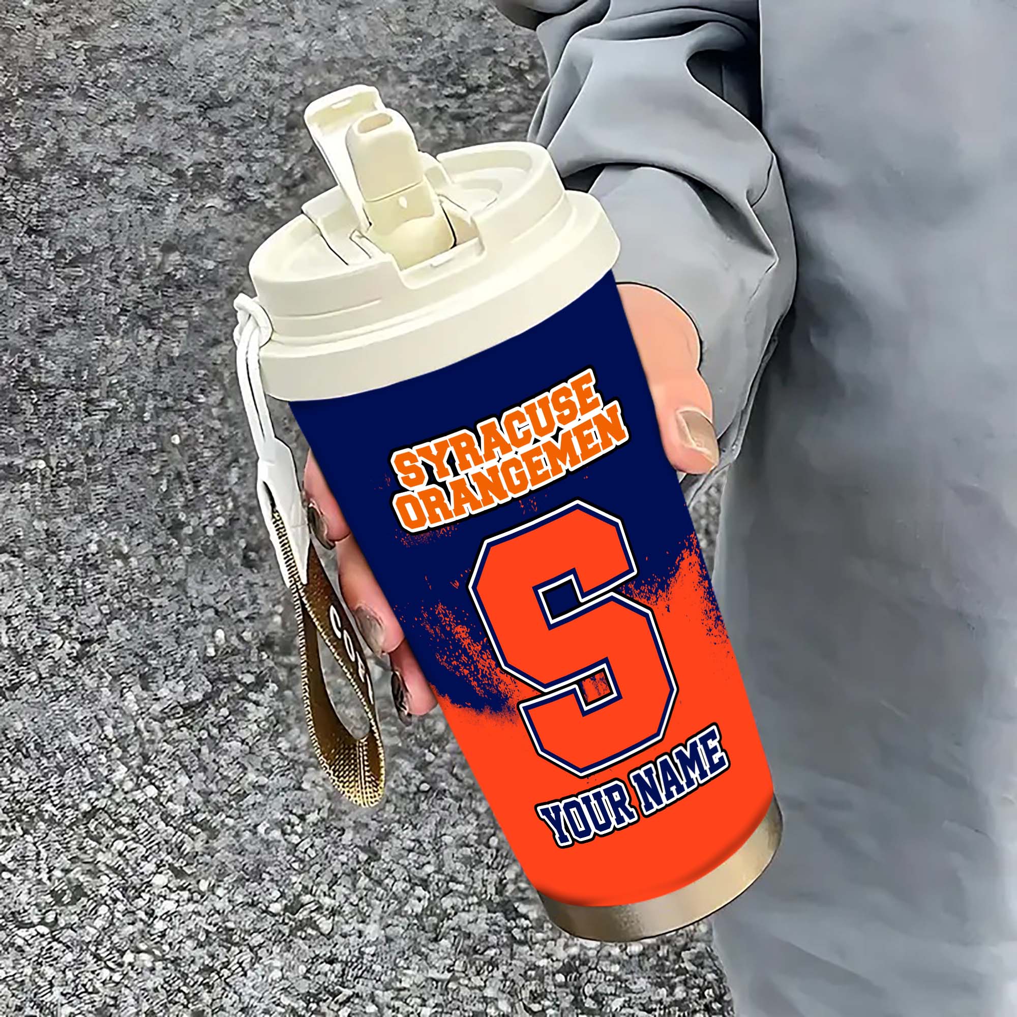 Syracuse Orange Insulated Coffee Mug With Straw And Lid, Portable Coffee Travel Mug For Car, Fan Gifts