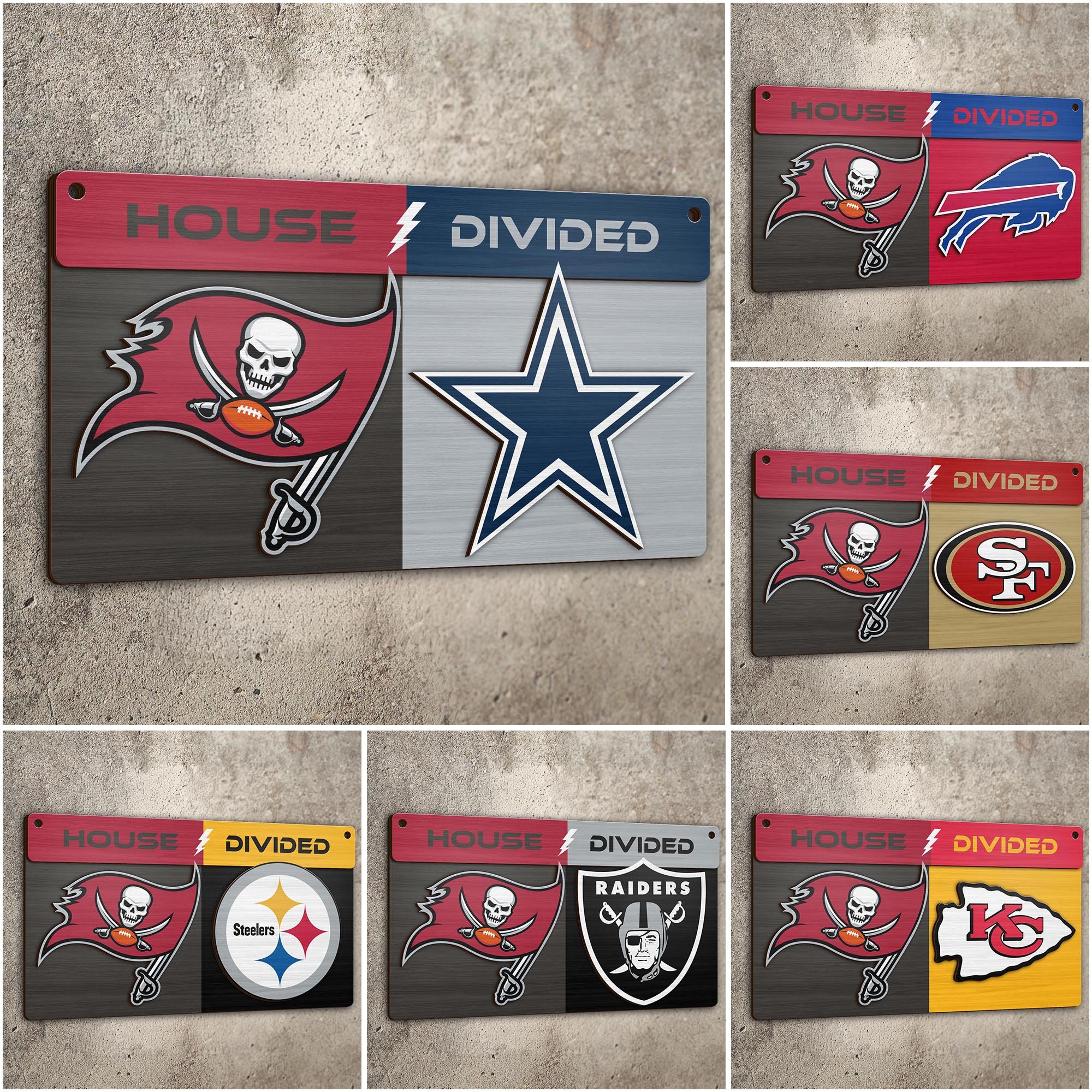 Tampa Bay Buccaneers 2 Layers Woodsign Choose Any Team, House Divided Sign, Wall Hangings